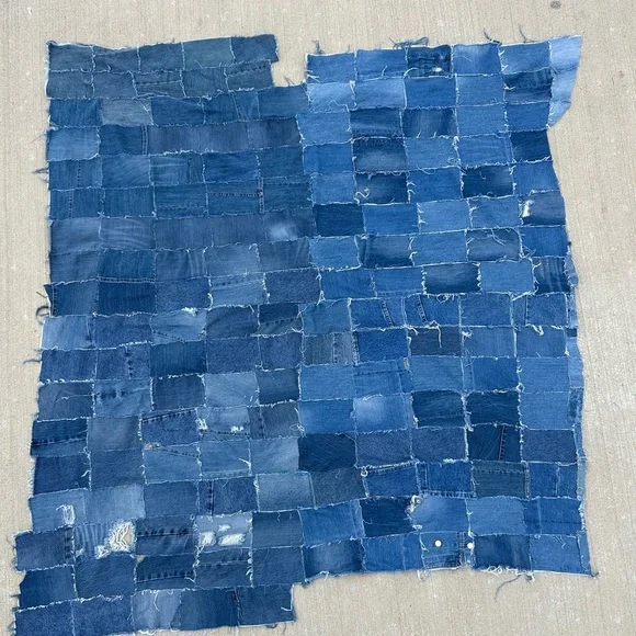 Large Brick Denim  Blue Denim Quilt / Tapestry