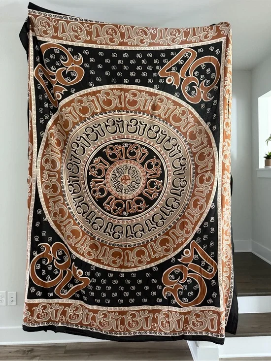 Bohemian Black & Tan Mandala Wall Tapestry - Unbranded