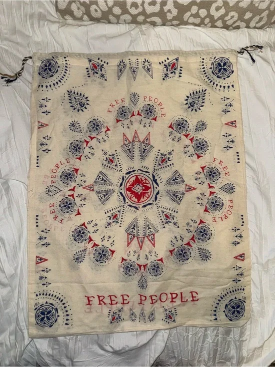 Free People Cream Wall Tapestry with Red & Navy Bandana Motif