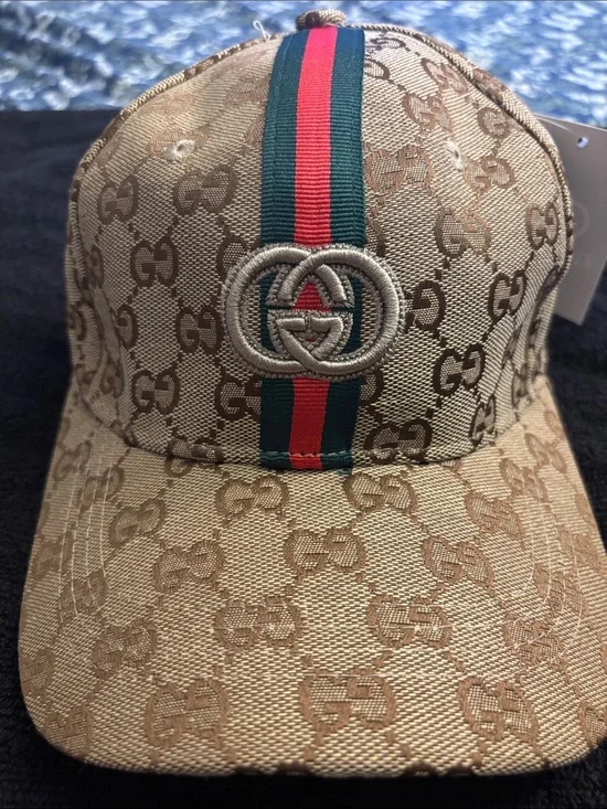 Beige GG Monogram Baseball Cap with Green-Red Web please read 👇