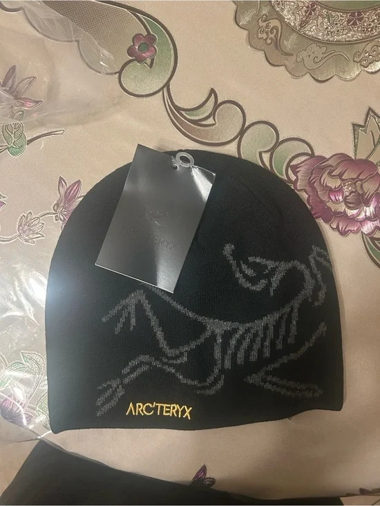Arc'teryx Black Beanie with Gray Skeleton Graphic