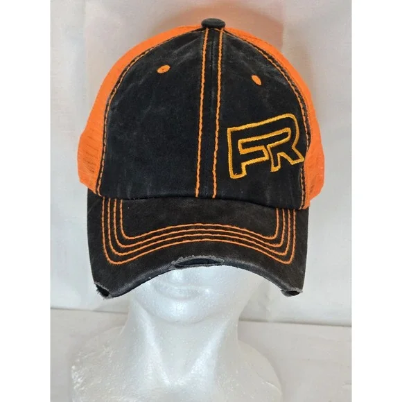 Orange & Black Trucker Hat Cap Mesh Embroidered Snapback‎ Hat Republic FR