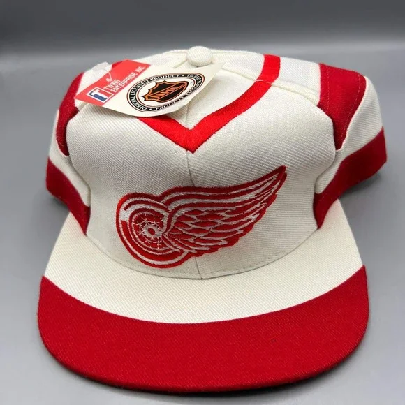 Vintage Detroit Red Wings Hat Men White Twins Enterprise NHL Snap‎ Back Cap New