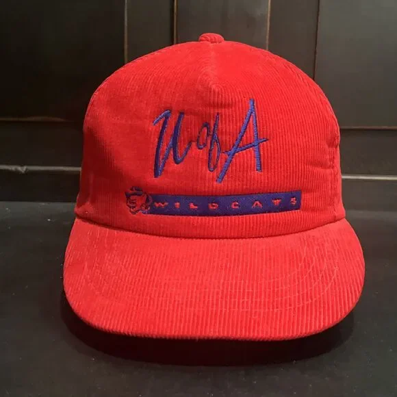 Vintage 80s Hazlewood Arizona Wildcats Red  Corduroy Script Strapback Hat