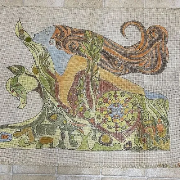 Botanical Goddess Decorative Wall Tapestry - Green, Orange, Blue Accents