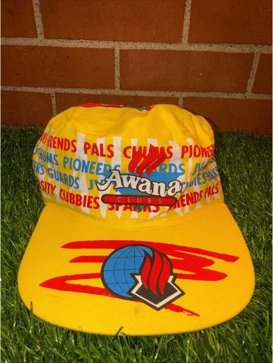 Vintage Awana Clubs Christian Painters Hat Graphics All Over Elastic Back OSFM