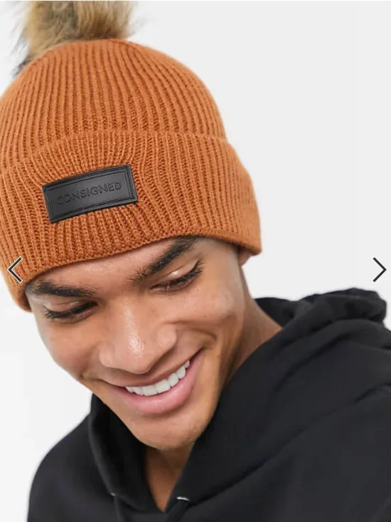 ASOS Consigned Tan Pom Pom Beanie Hat Product Code 1832246 One Size Brand New