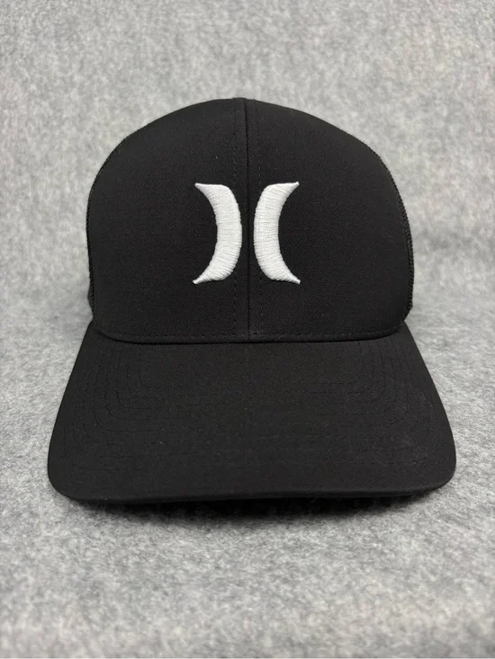Hurley Black Mesh Trucker Snapback Hat White Logo