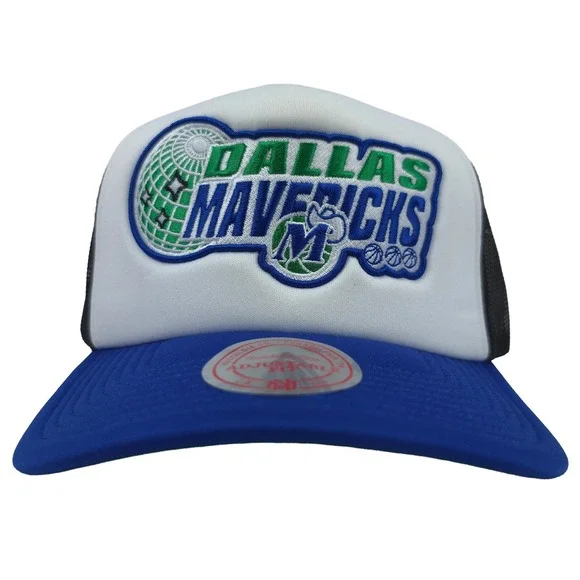 Dallas Mavs Mitchell & Ness NBA Foam Trucker Hat Cap Embroidery White Blue NWT