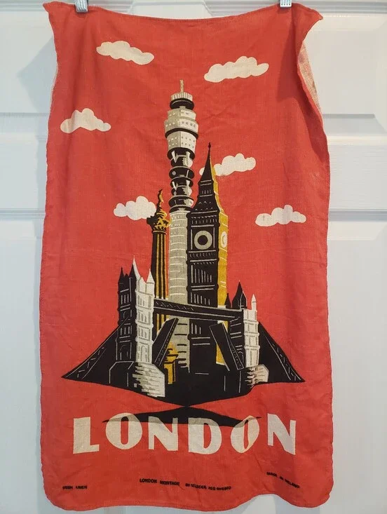 Vintage 1980's London Landmark Souvenir Linen Tea Towel