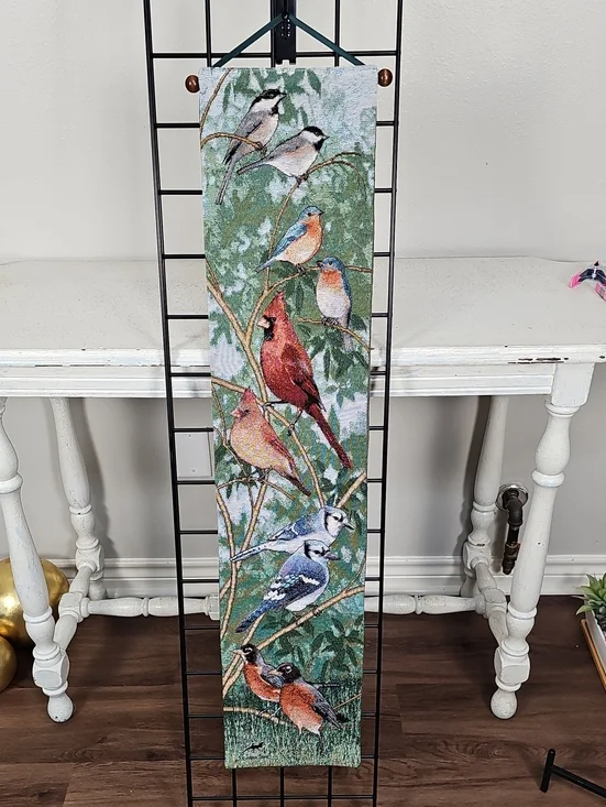 Vintage Julianna James Woven Tapestry Wall Hanging Bell Pull Birds