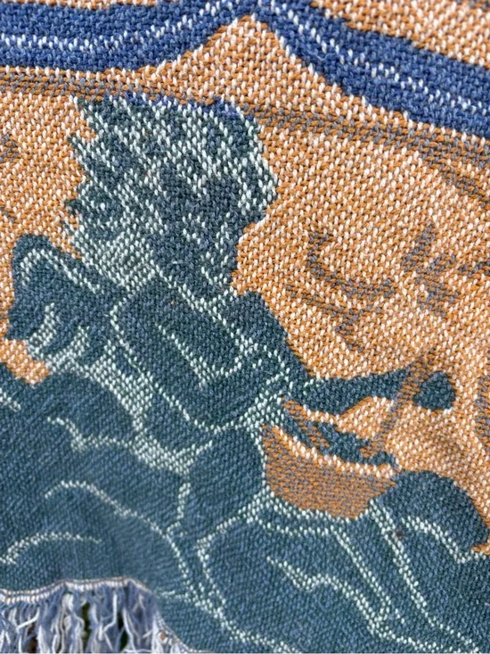 Angel and Cherub Whimsigoth Tapestry Wall Throw in Tan and Blue