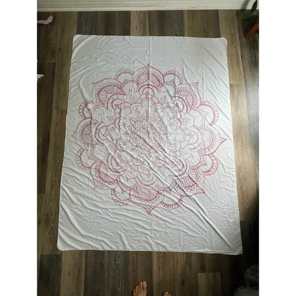 Mandala Tapestry White Pink Floral Medallion Wall Hanging