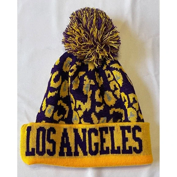 City Hunter Los Angeles‎ Purple Gold Color Beanie Sideline Cuffed Knit