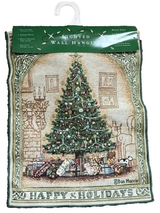 NEW Dan Morris Light Up Christmas Tree Tapestry Happy Holidays 13x18 Made USA