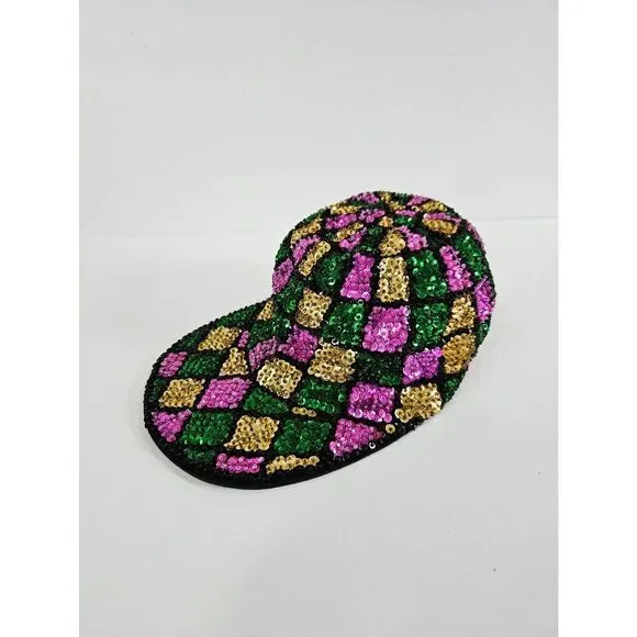 Vintage JC '80s New Orleans Sequined Harlequin Pattern Marti Gras Baseball Hat