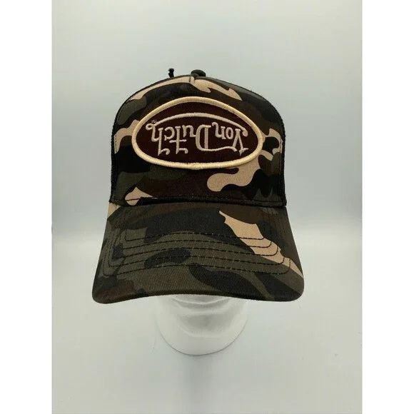 Von Dutch Black/Brown/Tan Camo Trucker Hat Adjustable Mesh Back One Size Unisex