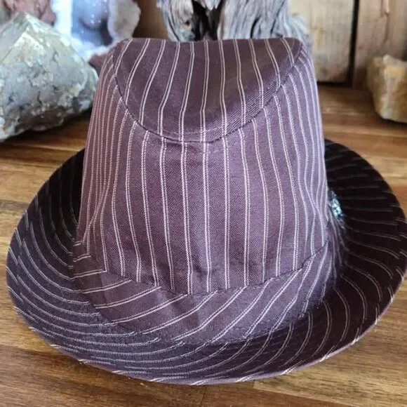 Pugs Gear Pinstripe Fedora Hat Men's Brown Trilby NWT Lightweight Dress Hat