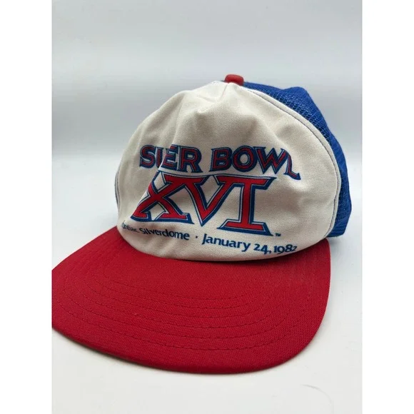 VTG 80s Super Bowl XVI Trucker Hat Pontiac Silverdome NFL Snapback Cap New Era