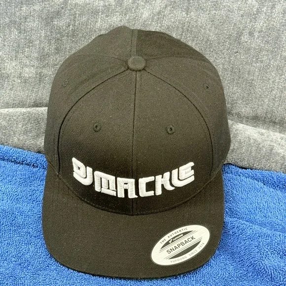 DJ Mackie Hat Black White Embroidered Logo Yupoong Classics Snapback Cap
