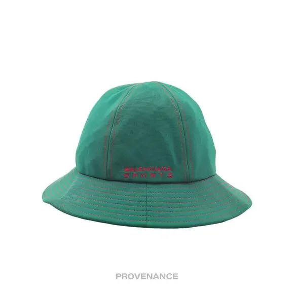 🔴 Balenciaga Sports Logo Embroidered Bucket Hat - Green Red