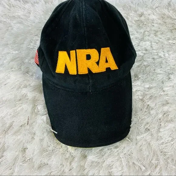 Vintage NRA Black Hat Gold Embroidery Flag