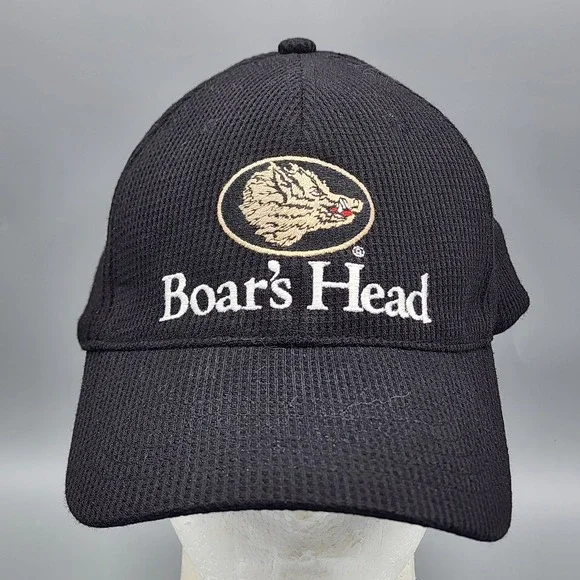 Barker Gear Baseball Cap Mens S/M Black Boars Head Embroidered Ribbed Hat