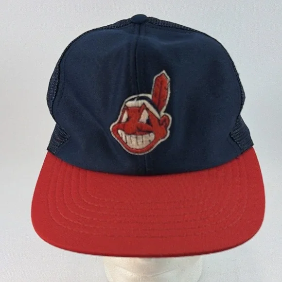 Vintage Cleveland Indians Hat Cap Snap Back Universal Industries Wahoo Mesh