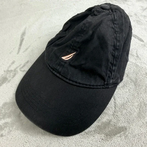 Nautica‎ Mens Black Cotton Adjustable Baseball Hat Cap Logo Navy Underbrim OSFM
