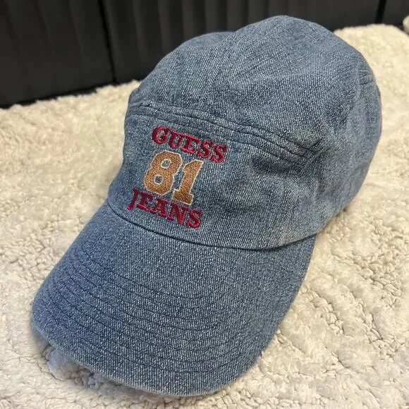 Vintage Broken In Embroidered Logo Guess Jeans 81 Denim Baseball Hat Cap Cotton