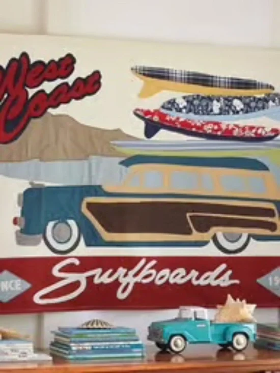 Pottery Barn Kids Surf Wall Mural~Heavy Cotton Canvas~Vintage~Classic~