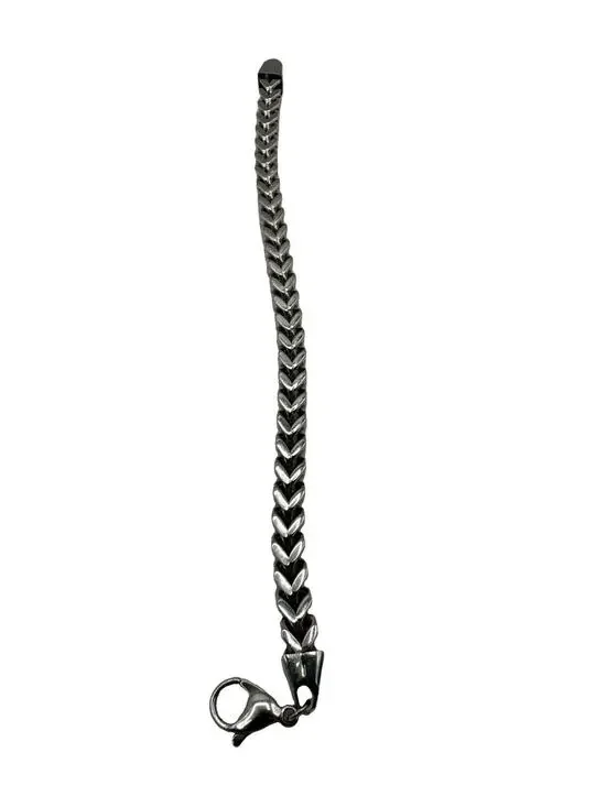 Stainless Steel Fishbone Link Bracelet Silver Tone Men’s 9” Heavy Chain