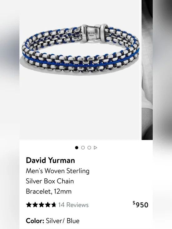 David Yurman Silver Box-Chain Bracelet with Blue Accents Authentic. # 229