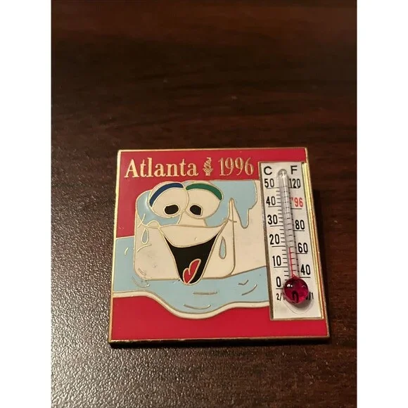 Vintage 1996 Atlanta Olympics Melting Ice‎ Cube Thermometer Lapel Hat Pin