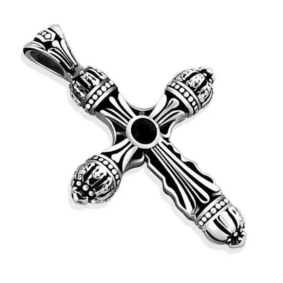 men's women's Celtic Gem Cross with Crown Edges 316L‎ Stainless Steel Pendant