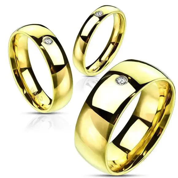 Wedding‎ Band Gold 316L Stainless Steel women’s men’s with CZ