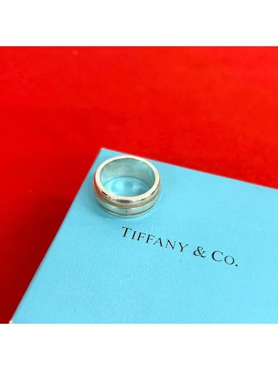 Tiffany & Co Group Double Line Ring 925 Sterling Silver
