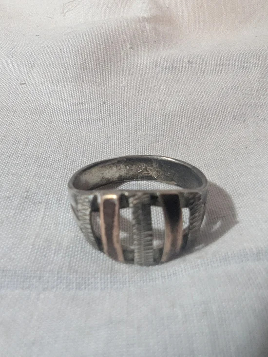 Men's Two-Tone Sterling Silver and Copper Signet Pinky Ring