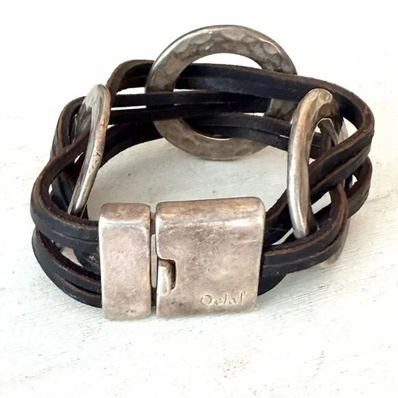 Oclaf Portugal Men’s Silver Plated Leather Multi Strand Bracelet