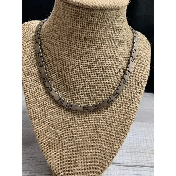 Vintage Mexico Sterling Silver 925 Geometric Link Necklace Brutalist Mens 86g