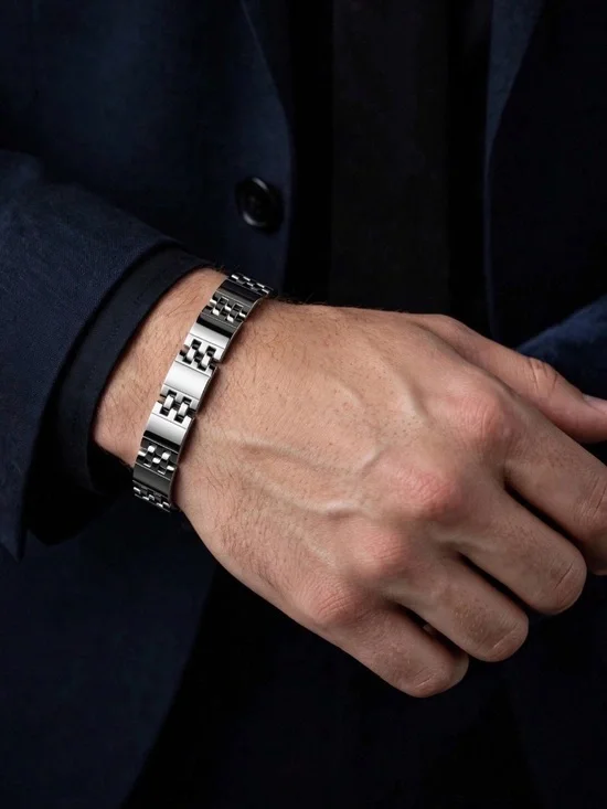Men's Polished Steel Link Bracelet - Silver