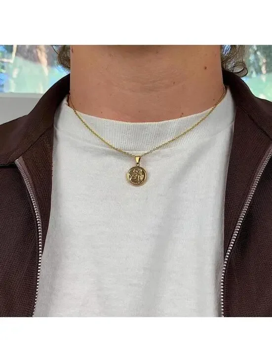 Cute Baby Angel Stainless Steel Gold Plated Circle Pendant y2k 90s style