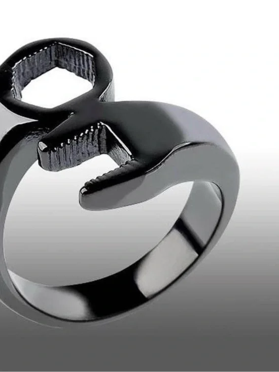 Black Wrench Ring Men’s Tool-Inspired Band,  Black Stainless Steel Casting