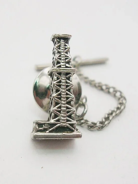 Oil Rig Tie Pin Tack with Chain vintage classic Men's Formal Accessory