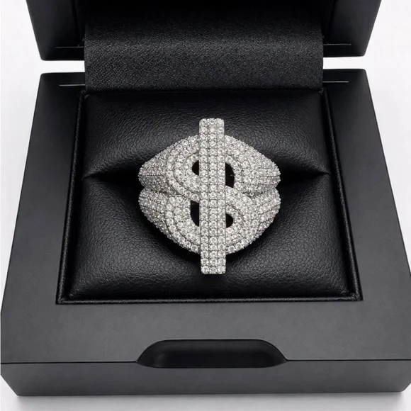 925 Sterling Silver 2.00CT MOISSANITE Dollar Sign Men’s Ring Size 10 or 11