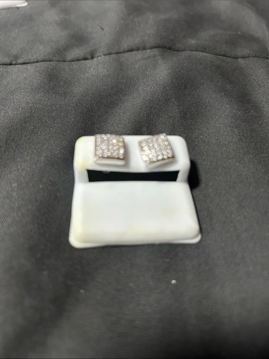 Crystal Pavé Square Stud Earrings - Silver Tone