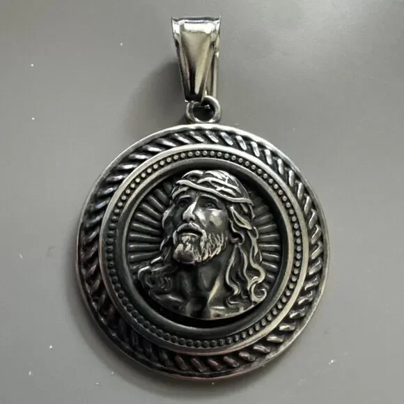 Jesus Christ Stainless Steel Pendant Dark Metal 24 Inch Chain Gift Unisex