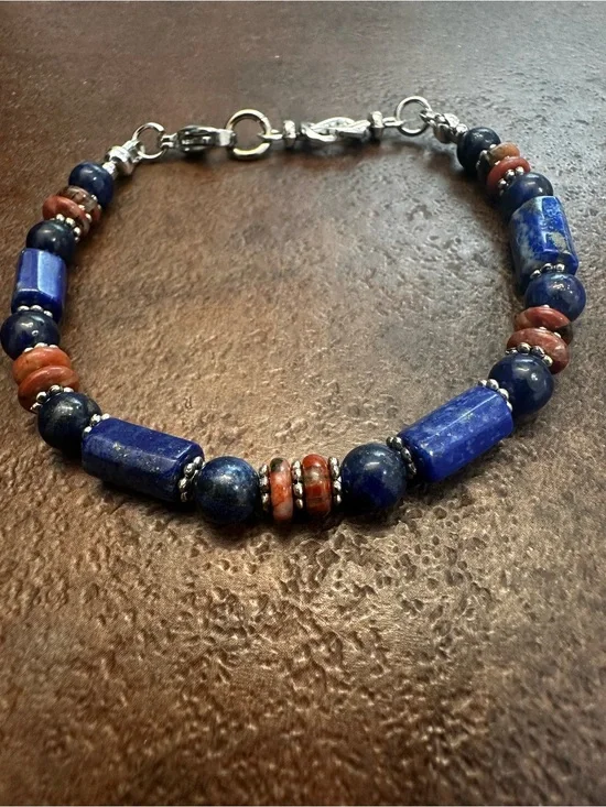 Lapis & Brown Jasper Beaded Bracelet - Blue and Brown jewelry
