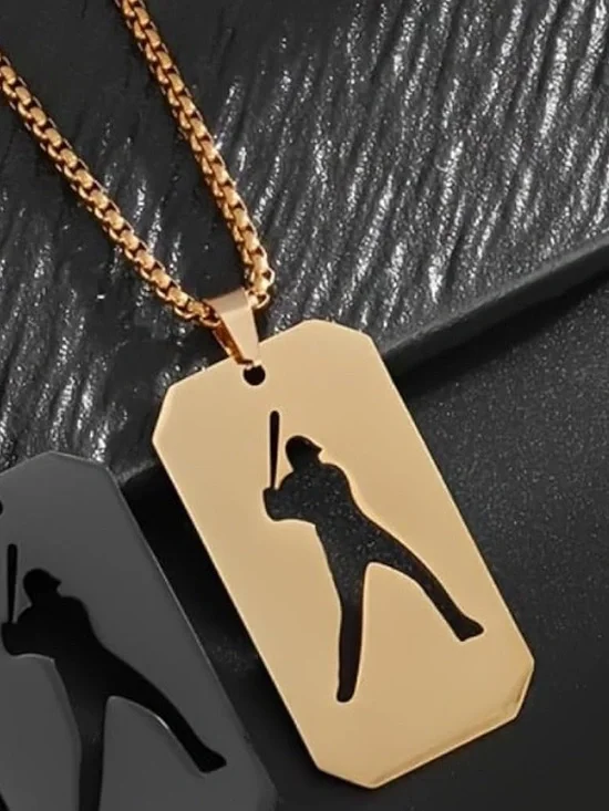 Baseball Batter Dog Tag Necklace - Gold C55