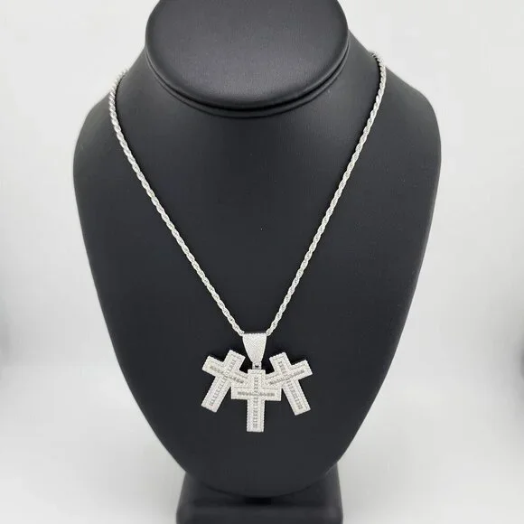 Brand New Sterling Silver 925 Triple Cross Necklace